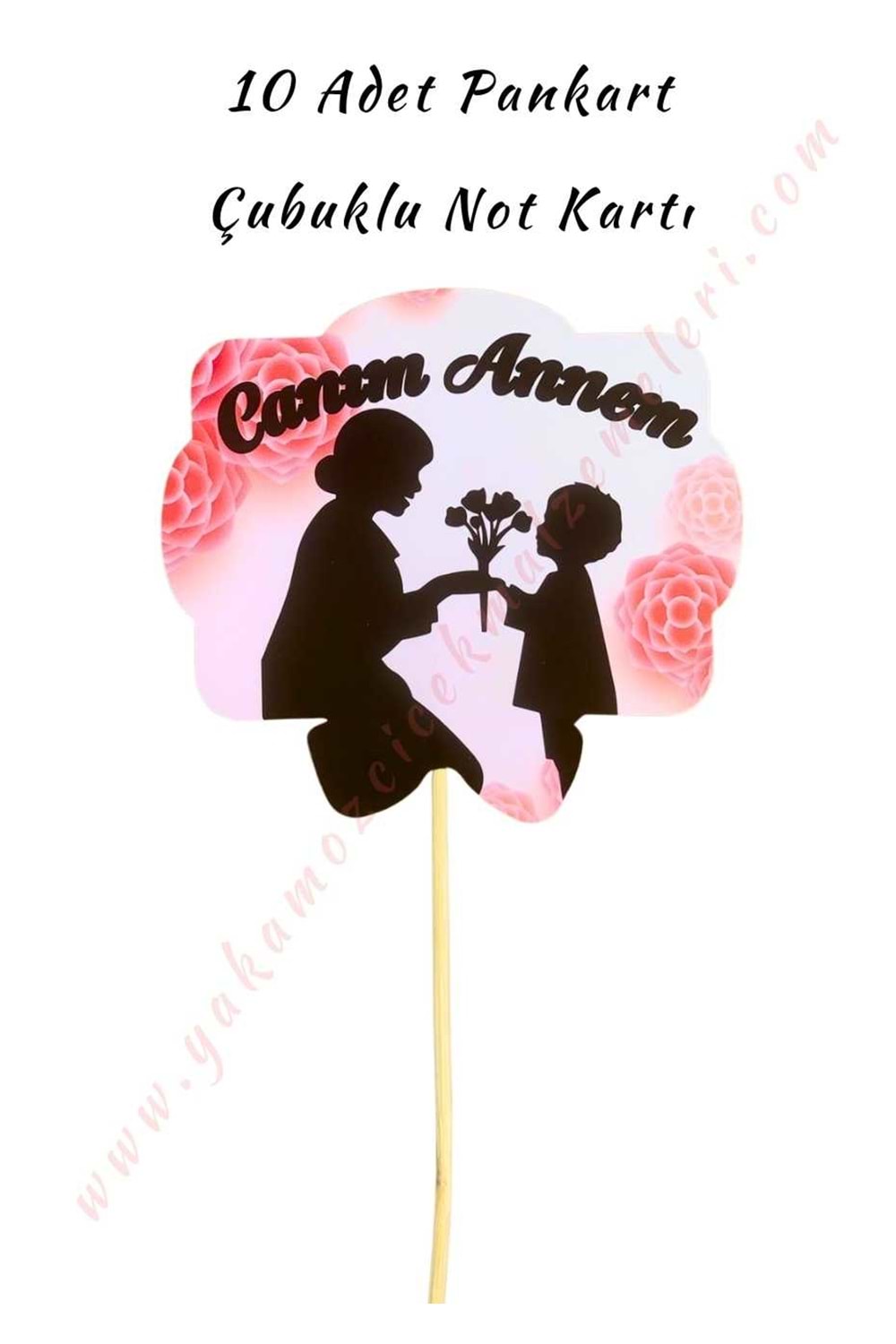 10 Adet Pankart - Çubuklu Not Kartı - Canım Annem