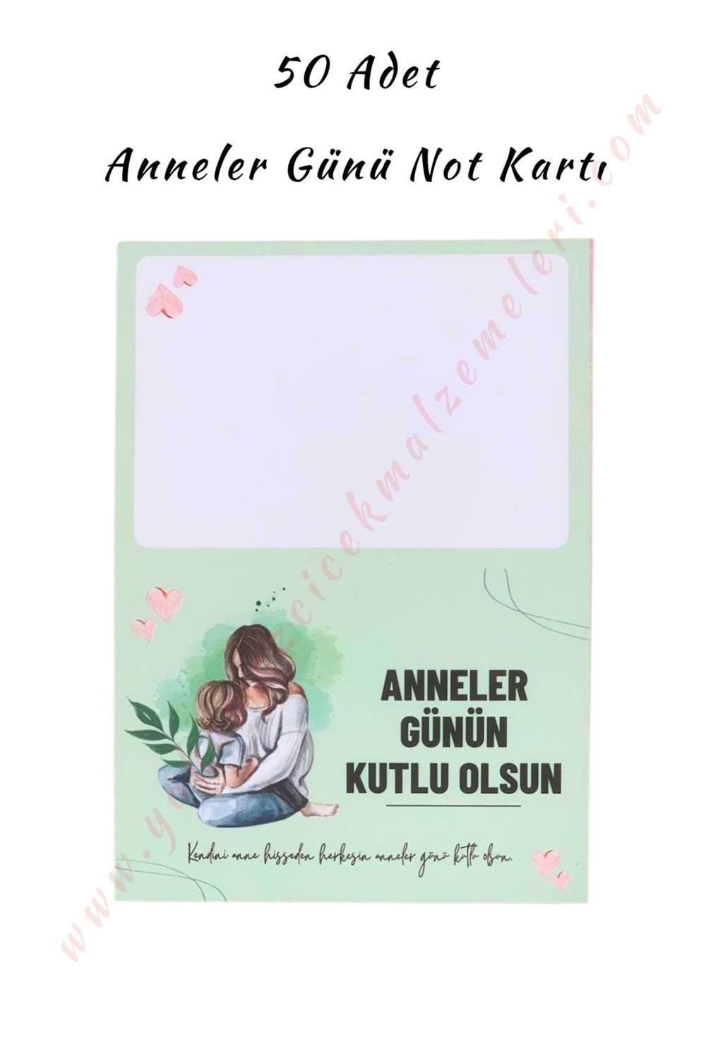50 Adet Anneler Günü Mesaj Kartı 11*8 Cm - Açık Yeşil