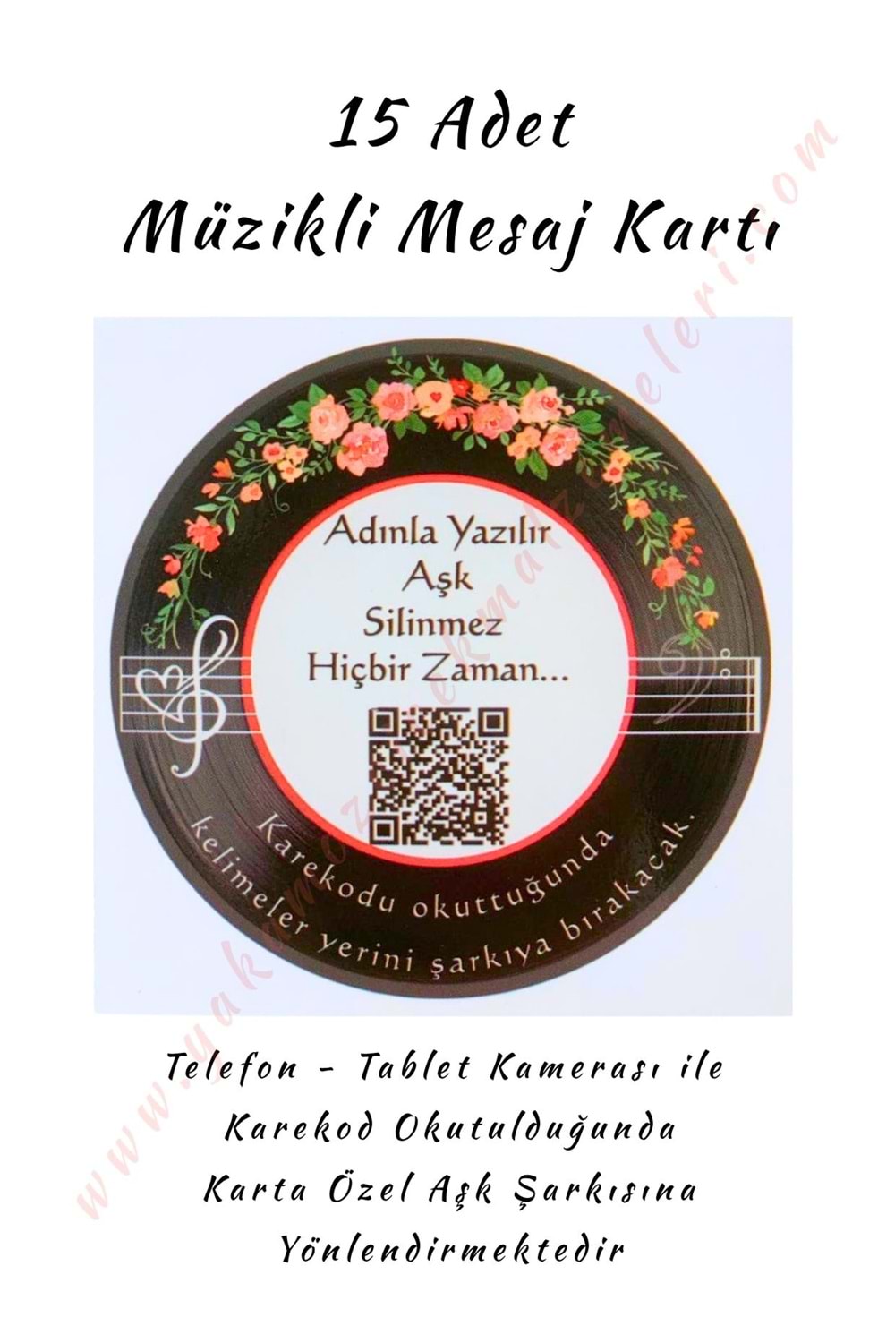 15 Adet Karekod Müzikli Mesaj Kartı 8*8 Cm - Adınla Yazılır Aşk Silinmez Hiçbir Zaman