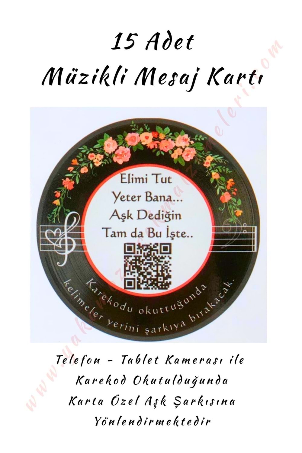 15 Adet Karekod Müzikli Mesaj Kartı 8*8 Cm - Elimi Tut Yeter Bana