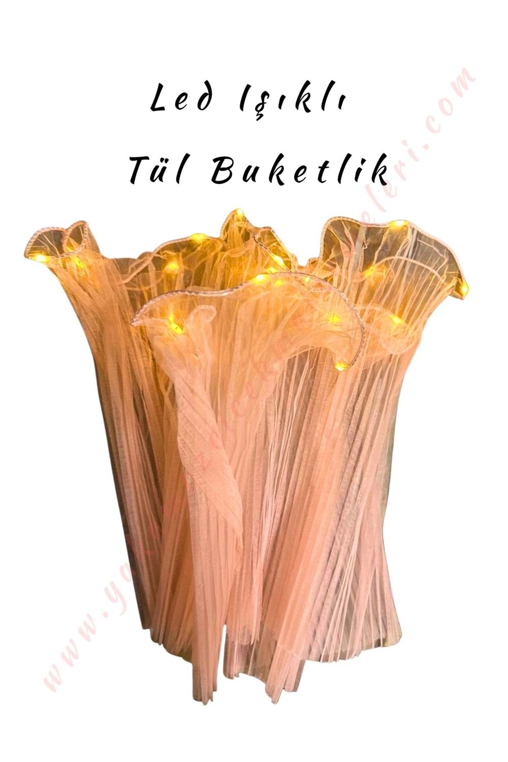 Led Işıklı Tül Buketlik 2 Metre x 25 Cm - Açık Pembe