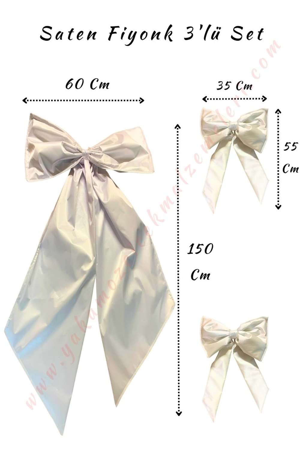 3 lü Set Saten Fiyonk Gelin Arabası Süsü