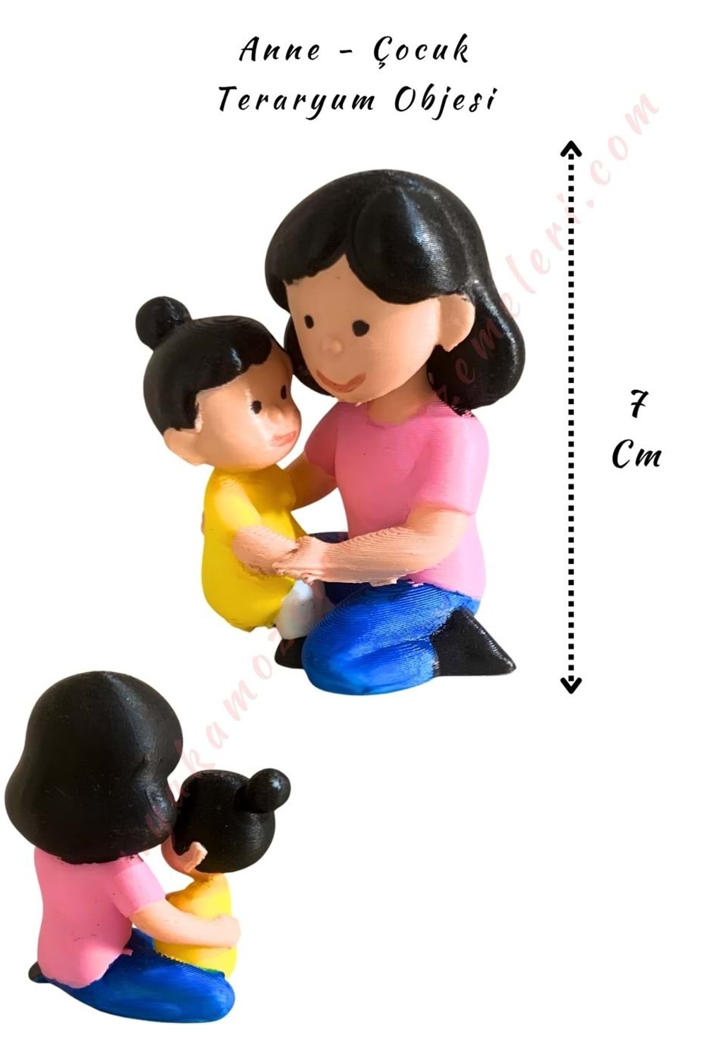 3D Baskı Teraryum Obje - Anne Çocuk - Pembe - 7 Cm