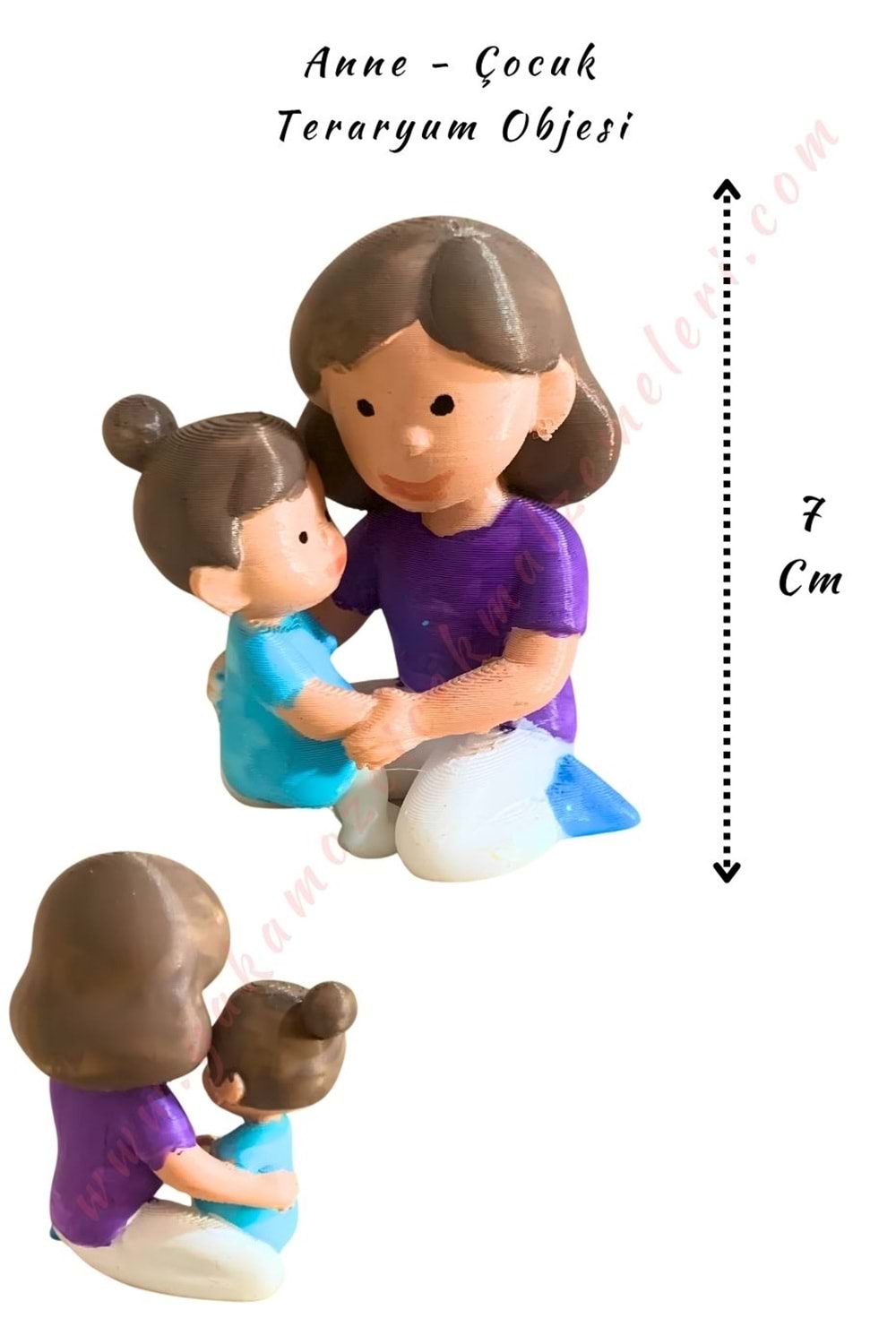 3D Baskı Teraryum Obje - Anne Çocuk - Mor - 7 Cm