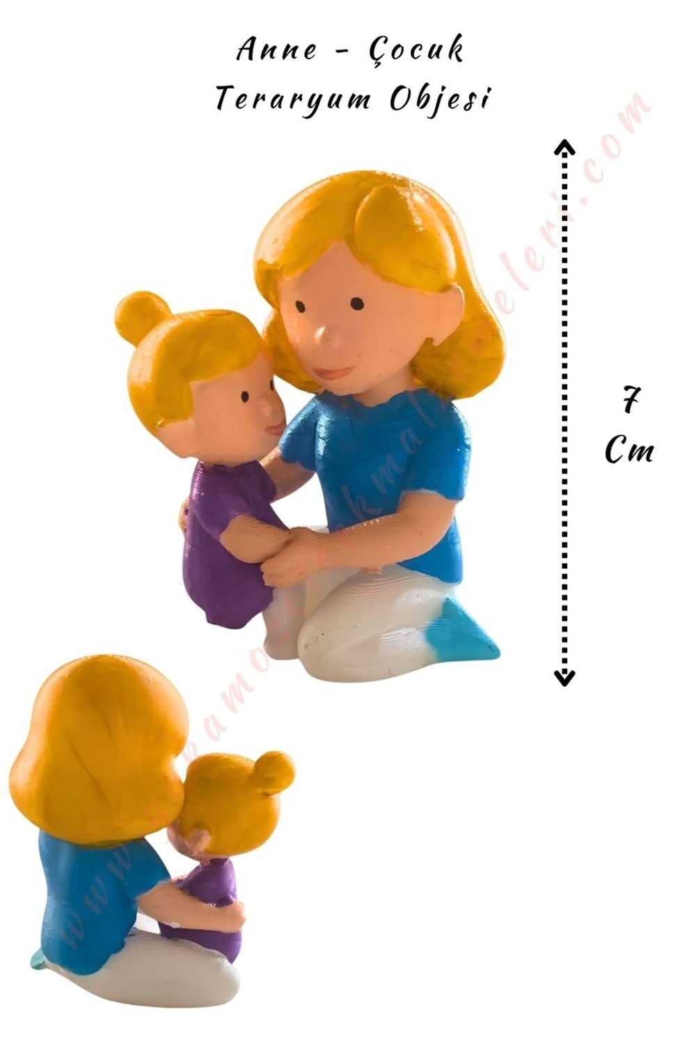 3D Baskı Teraryum Obje - Anne Çocuk - Mavi - 7 Cm