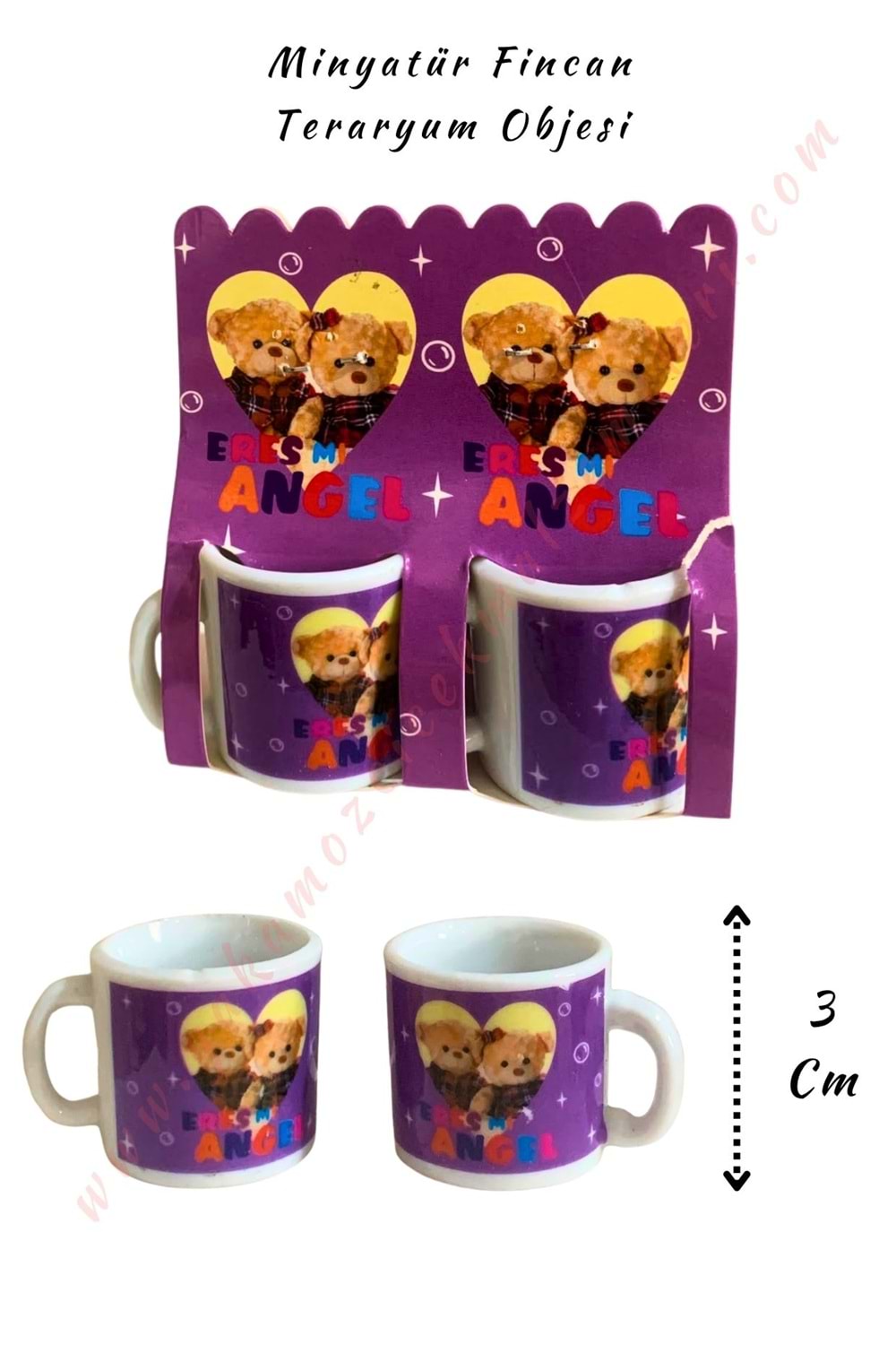 2 Adet Minyatür Fincan - Teraryum Obje - Mor