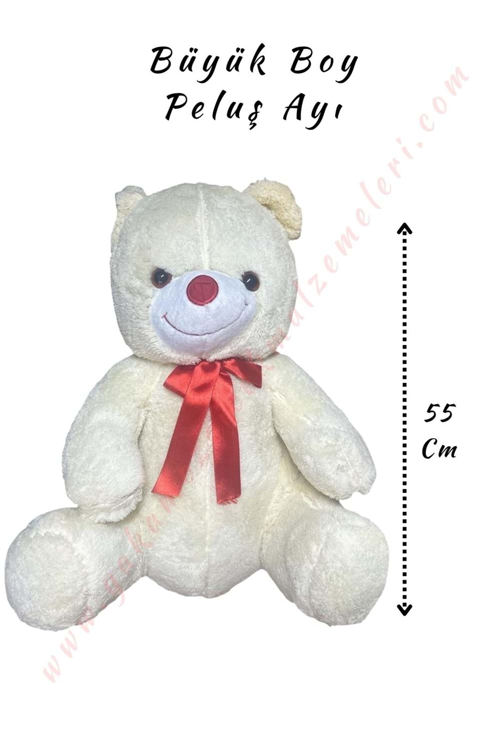 Peluş Oturan Ayı Büyük Boy - Beyaz - 55 Cm