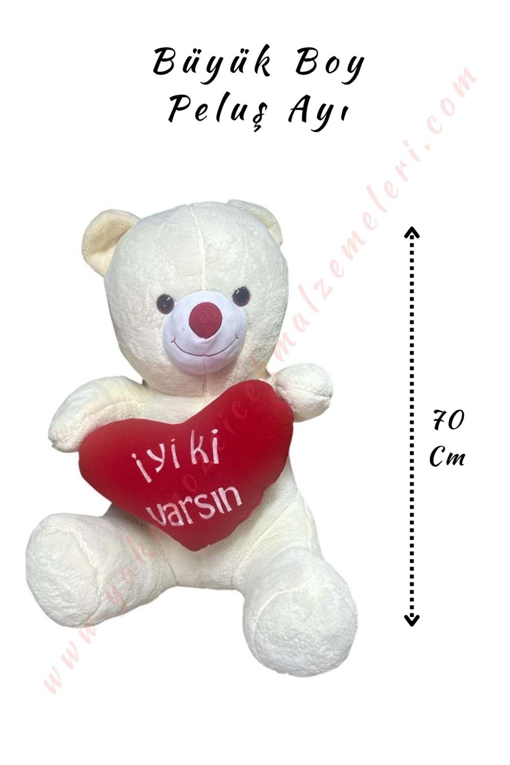 Peluş Ayı Büyük Boy - İyi ki Varsın - Beyaz - 70 Cm