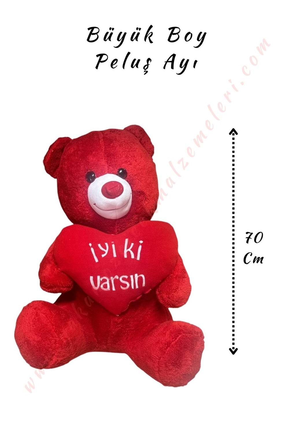 Peluş Ayı Büyük Boy - İyi ki Varsın - Kırmızı - 70 Cm