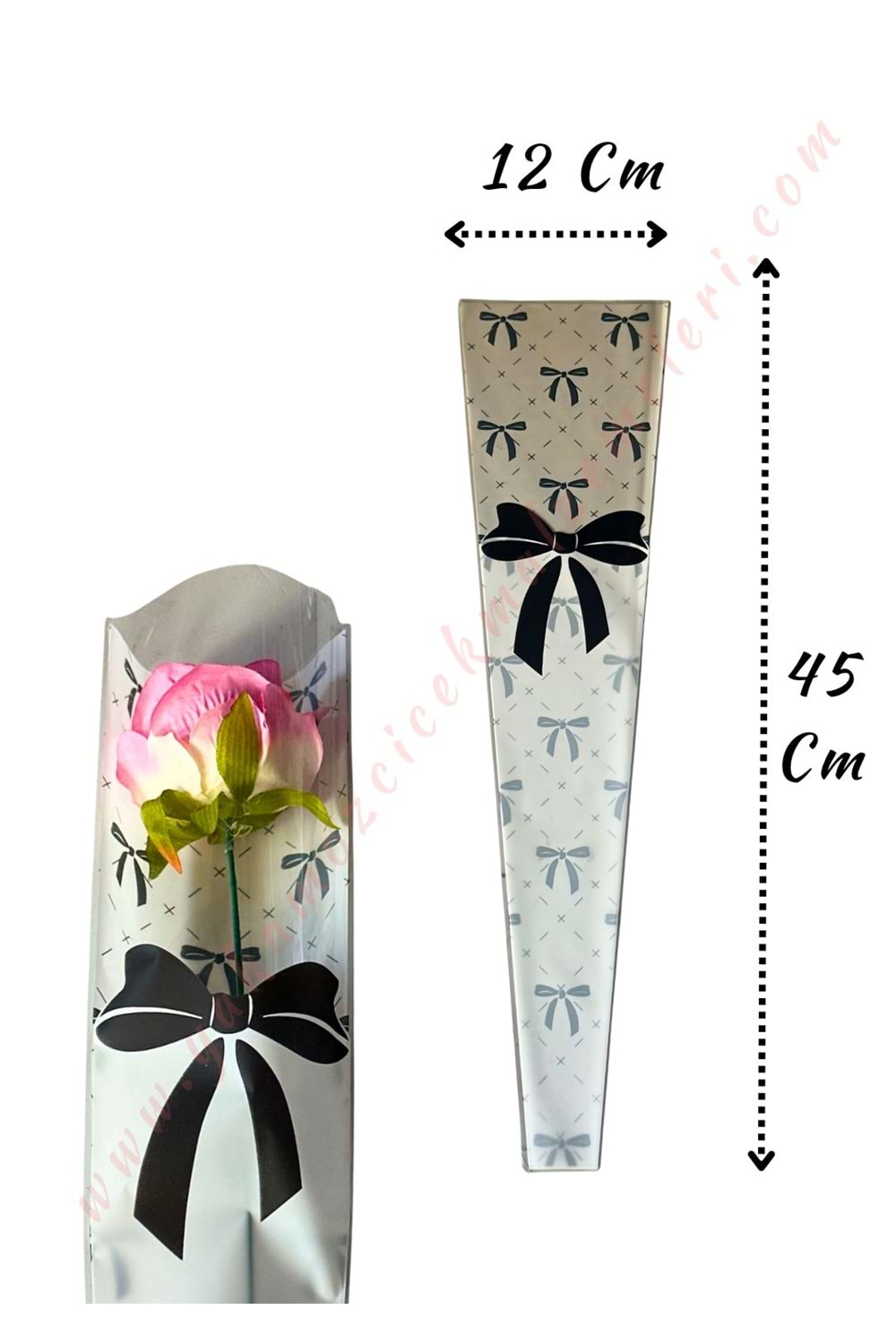 Çiçek Poşeti Kurdele Baskılı 50 Adet 12*45 Cm - Tek Güllük YK-579 - Siyah