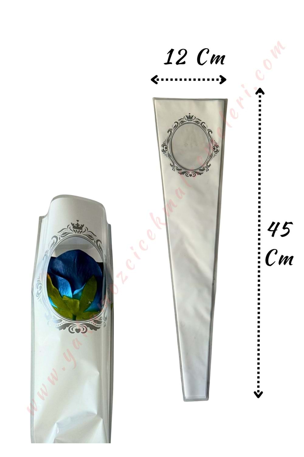 Çiçek Poşeti Çerçeve Baskılı 50 Adet 12*45 Cm - Tek Güllük YK-578 - Beyaz