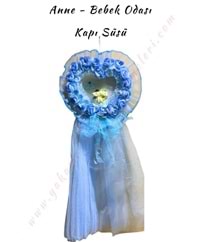 Ayıcıklı - Kalpli Bebek Kapı Süsü Tül - Mavi