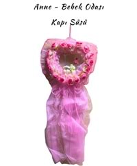 Ayıcıklı - Kalpli Bebek Kapı Süsü Tül - Pembe