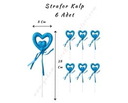 Strafor 2 li Kalp Çubuk 6 Adet - Mavi
