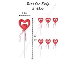 Strafor 2 li Kalp Çubuk 6 Adet - Pembe
