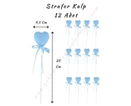 Strafor Kalp Çubuk 12 Adet - Açık Mavi