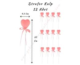 Strafor Kalp Çubuk 12 Adet - Açık Pembe
