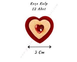 Keçe Kalp 12 Adet 3 Cm - Kırmızı