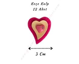 Keçe Kalp 12 Adet 3 Cm - Pembe