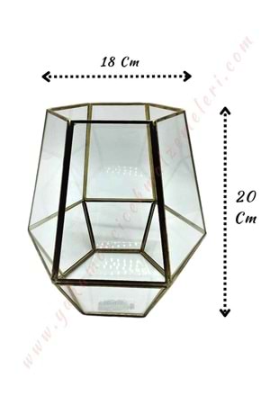 Metal Çerçeveli Altıgen Prizma Teraryum Fener Mumluk Kandil 18*20 Cm YK-709