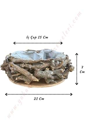 Ağaç Dallarından Yapılmış Sepet - Saksı Çap 21 Cm 7 Cm Yükseklik YK-99