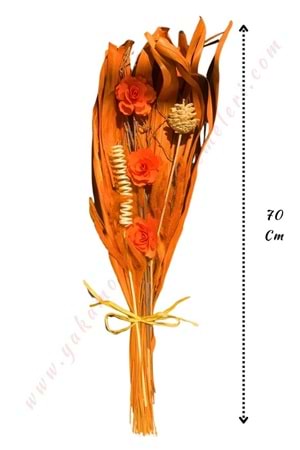 Dekoratif Kuru Çiçek Buketi Boy 70 Cm YK-179 - Turuncu