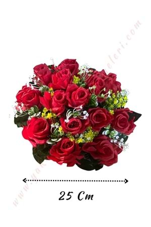 Hazır Yapay Gelin Arabası Çiçeği Çap 25 Cm YK-138 - Araba Süsleme - Hazır Araba Süsleri - Kırmızı - STANDART