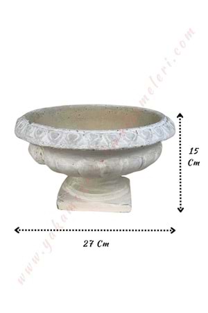 Ayaklı Beton Eskitme Çanak Kupa Çap 27 Cm Yükseklik 15 Cm