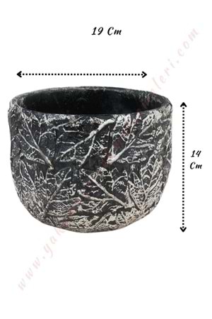 Yaprak Desenli Beton Saksı Marki Çap 19 Cm Yükseklik 14 Cm