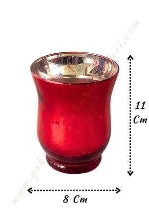 Dekoratif Kadeh Mumluk Küçük Boy Çap 8 cm Yükseklik 11 cm YK-65 - Cam Ürünler - Mumluk - Kandil - Kırmızı - 8 X 11 CM