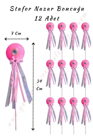 Çubuklu Strafor Nazar Boncuğu - 12 Adet - Pembe