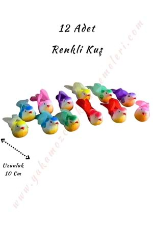 Renkli Strafor Dekor Kuş 12 Adet 10 Cm