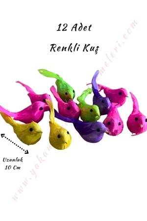 Renkli Strafor Dekor Kuş 12 Adet
