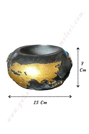 Dünya Desenli Beton Skulent Kaktüs Saksısı Siyah