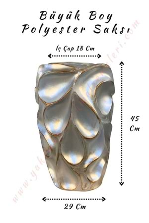 Büyük Boy Polyester Saksı Dalgalı Model Çap 29 Cm Yükseklik 45 Cm - Gri