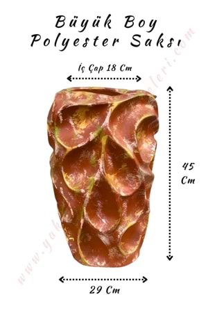 Büyük Boy Polyester Saksı Dalgalı Model Çap 29 Cm Yükseklik 45 Cm - Kahverengi