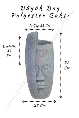 Büyük Boy Polyester Saksı Yüz Kabartmalı Çap 28 Cm Yükseklik 72 Cm