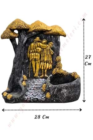 Sonsuz Aşk Skulent Kaktüs Saksısı Yaşlı Çift 28*7*27 Cm - Altın - Gold