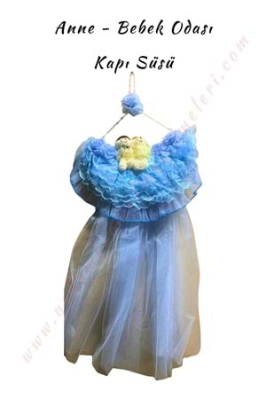 Ayıcıklı Bebek Kapı Süsü Tül - Mavi