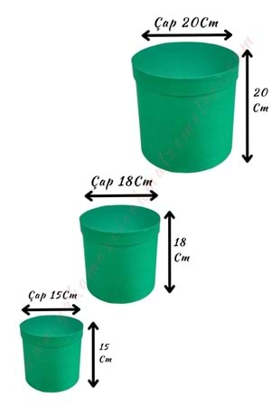 3 lü Silindir Kutu Çiçek Çikolata Hediye Kutusu ÇAP 20 - Yeşil