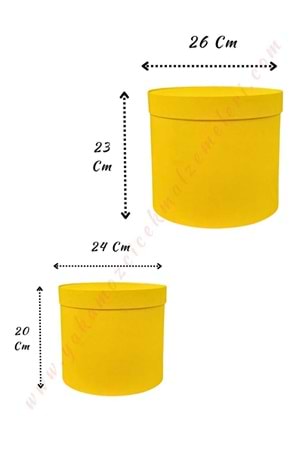 İkili Silindir Kutu Kadife Çiçek Çikolata Hediye Kutusu Çap 26 Cm - SARI