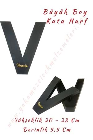 V Kutu Harf Büyük Boy Çiçek Çikolata Aranjman Kutusu - V Harfi