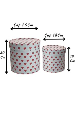 2 li Silindir Kutu Kalp Desenli Ciltbezli Çiçek Çikolata Hediye Kutusu - Kutu Modelleri - Silindir Kutular - Açık Pembe - ÇAP 20 CM