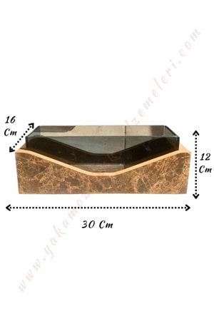 Camlı Ahşap Saksı - Kahverengi