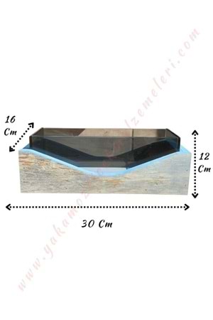 Camlı Ahşap Saksı - Mavi