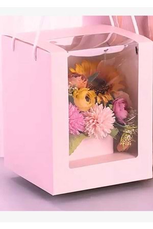 Seperatörlü Çiçek Çikolata Taşıma Çantası Sunum Kutusu 10 Adet 20*20*25 Cm - Açık Pembe