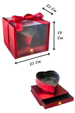 Kapli Çekmeceli Çiçek Çikolata Hediye Kutusu Orta Boy KUTU YK-65 - Kutu Modelleri - Vitrin Kutu - Kırmızı - STANDART
