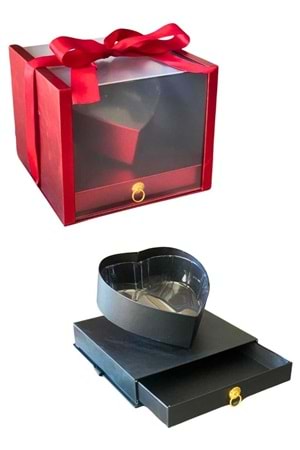 Kapli Çekmeceli Çiçek Çikolata Hediye Kutusu Orta Boy KUTU YK-65 - Kutu Modelleri - Vitrin Kutu - Kırmızı - STANDART