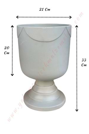 Ayaklı Büyük Boy Seramik Kupa Saksı Çap 21 Cm Yükseklik 33 Cm - Gri