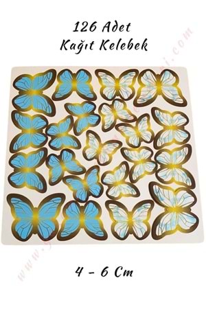 Kağıt Kelebek 126 Adet 4 - 6 cm Buket - Teraryum Süsleme Malzemesi - Mavi
